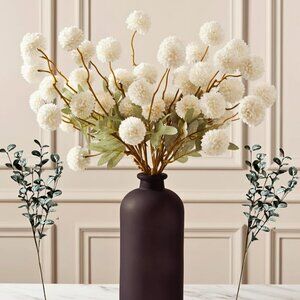 White Faux 10 Long Floral Stem Artificial Flowers Tall Vase Eucalyptus Decor